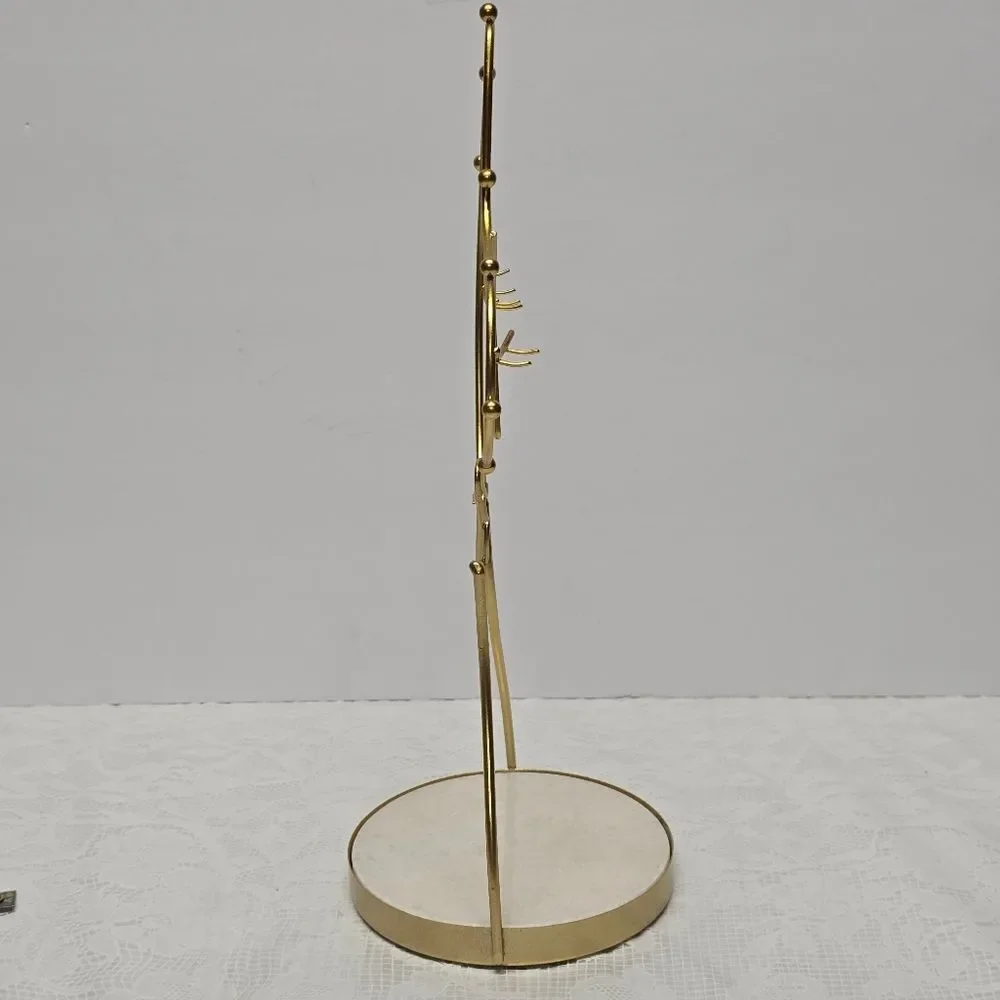Woman's Face Gold Tone Metal Wire Jewelry Organizer Holder With Marble Base